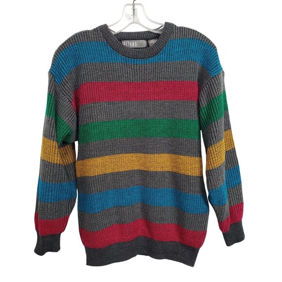 Gitano Mens M Sweater Striped Knit Acrylic Ribbed Cuff and Hem Soft 80s Vintage - Picture 2 of 10